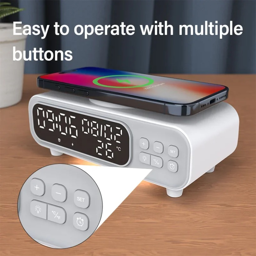 Home Security Wireless - 15W Wireless Charger Time Alarm Clock