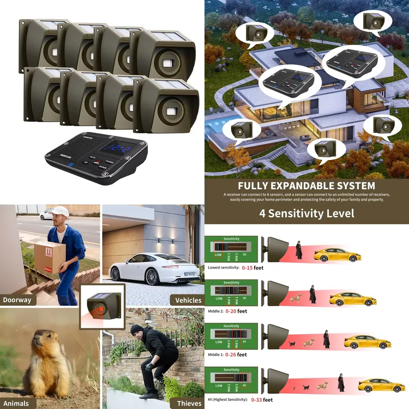 Home Security Wireless - Outdoor Solar - Powered Wireless Driveway